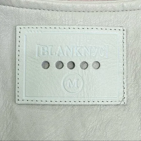 BlankNYC Moto Faux Leather Jacket Womens Size M Gray Lacing Fringe Zip Front - Picture 15 of 16